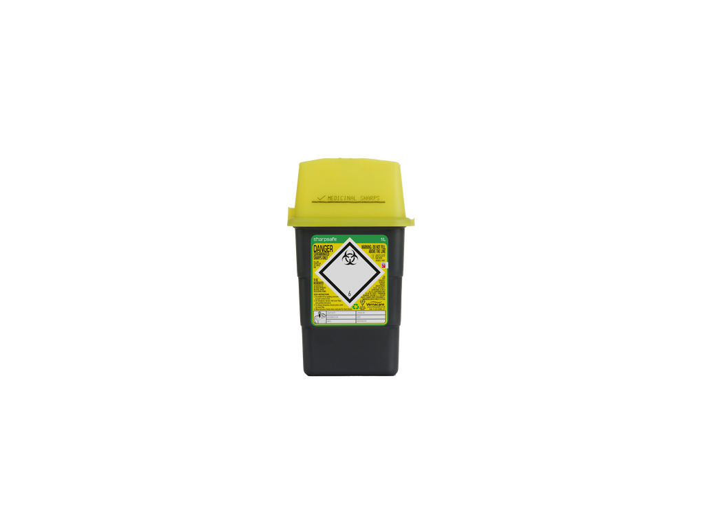 Sharpsafe 1 Litre UK Yellow Lid