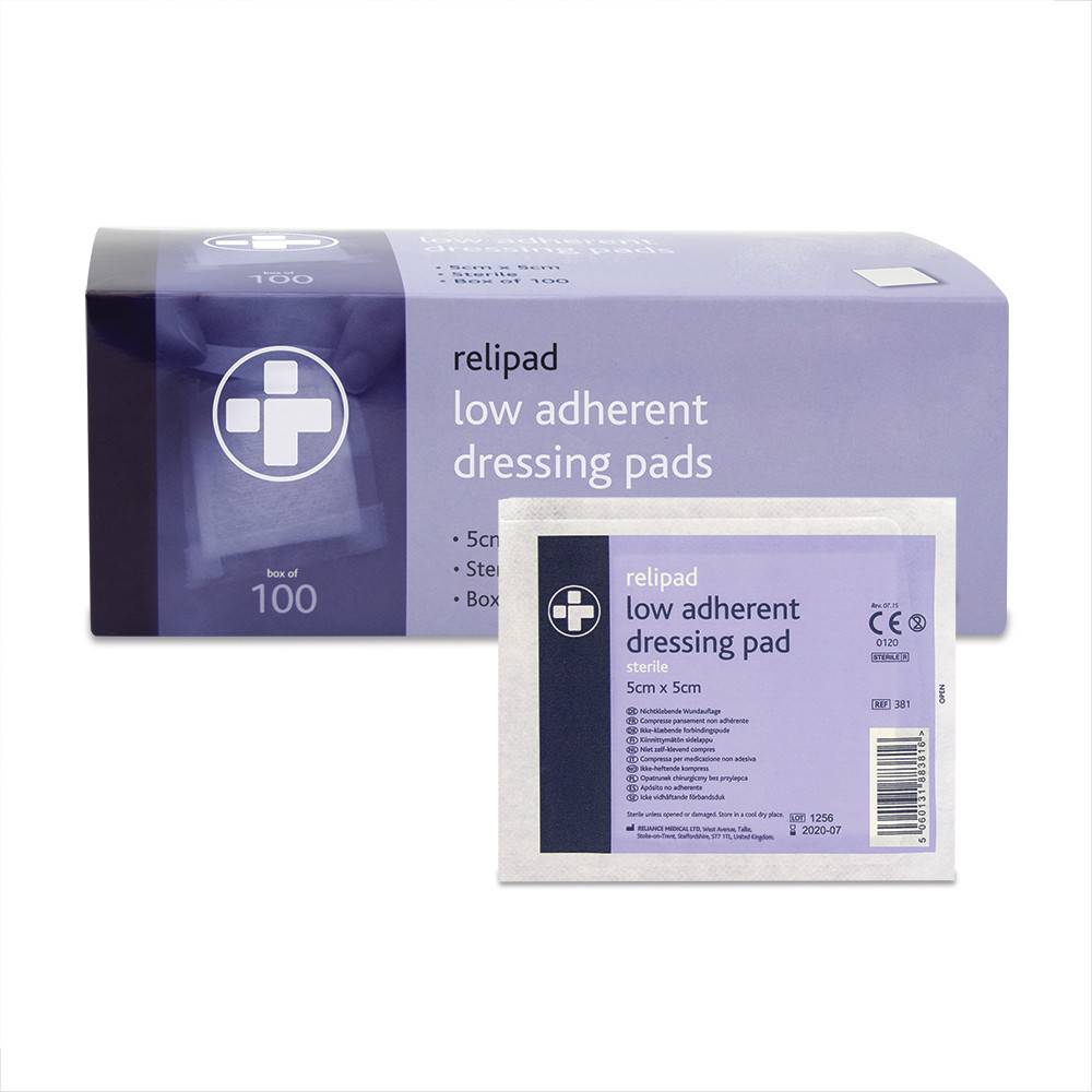 Relipad Low-Adherent Dressing Pads 5cm x 5cm Box of 100