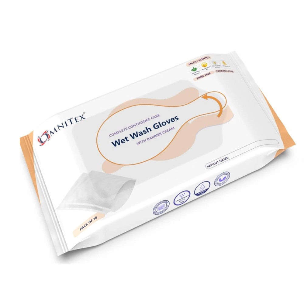 Omnitex Bed Bath Wet Wash Gloves with Barrier Cream Pack of 10