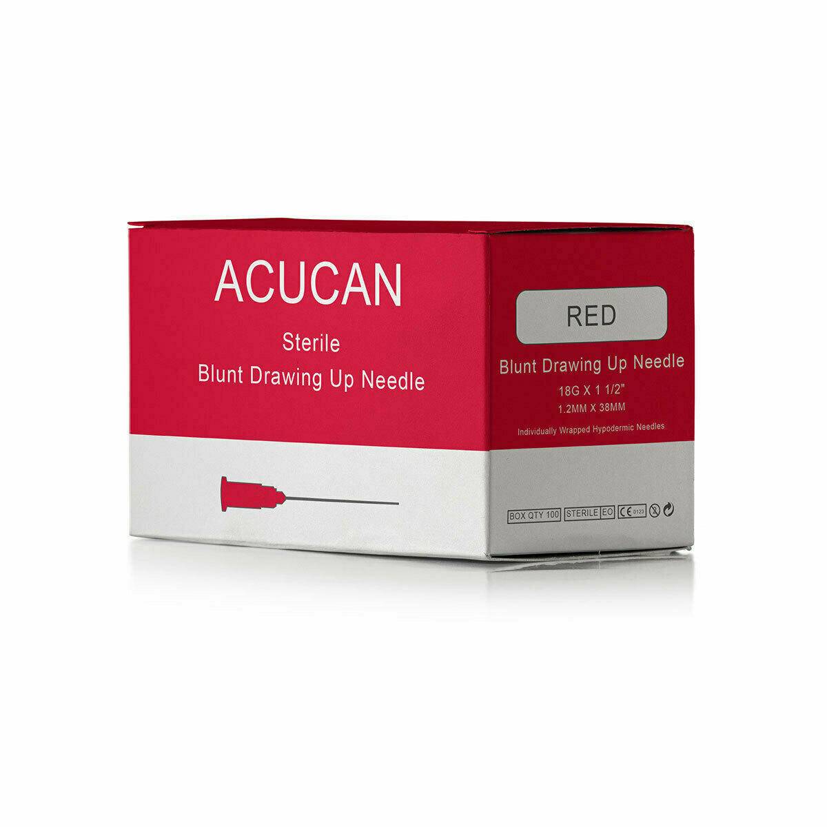 Acucan 18g Red 1.5 inch Acucan Blunt Drawing Up Needles UKMEDI UK Medical Supplies