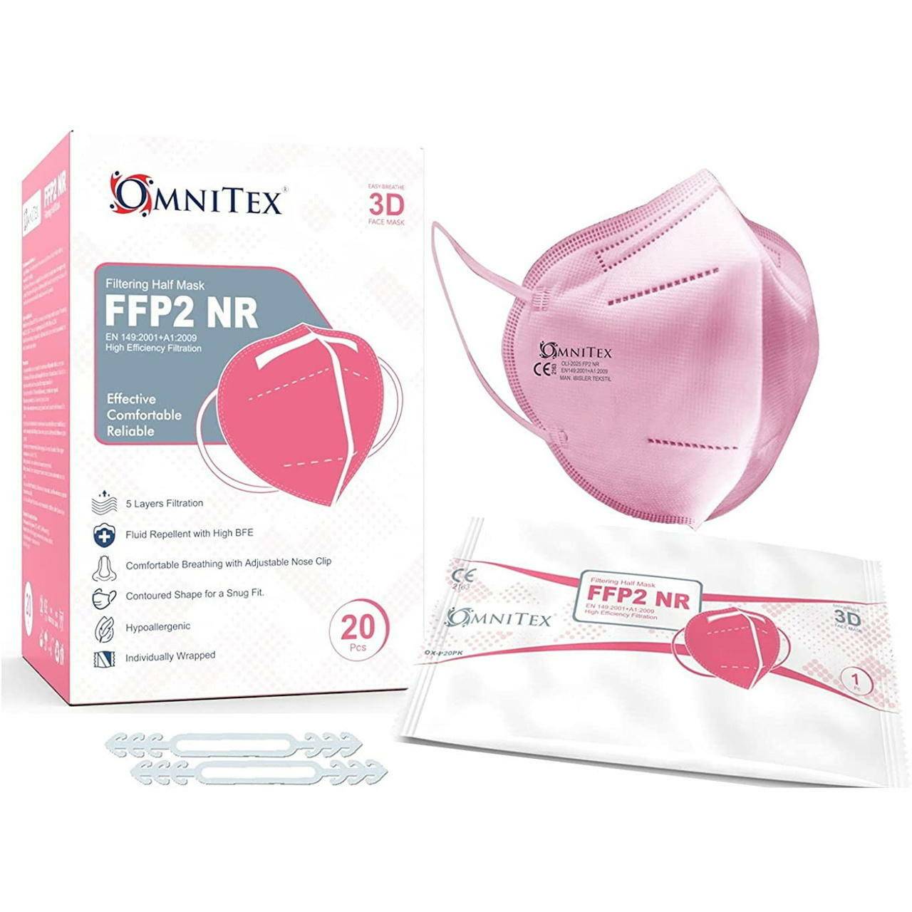 FFP2 Masks x 20 - Pink OX-P20PK/PINK UKMEDI.CO.UK