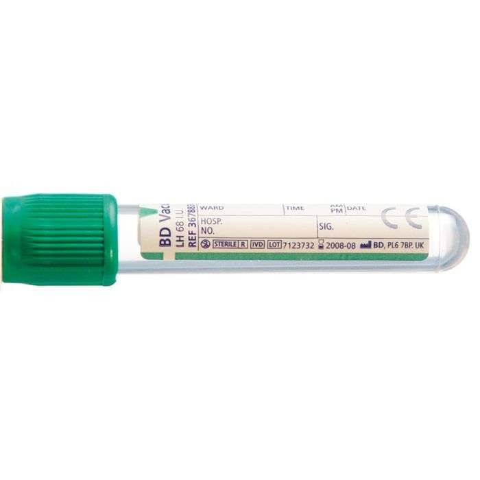 BD Vacutainer 6ml Plastic Lithium Heparin Tube Green Hemogard Closure