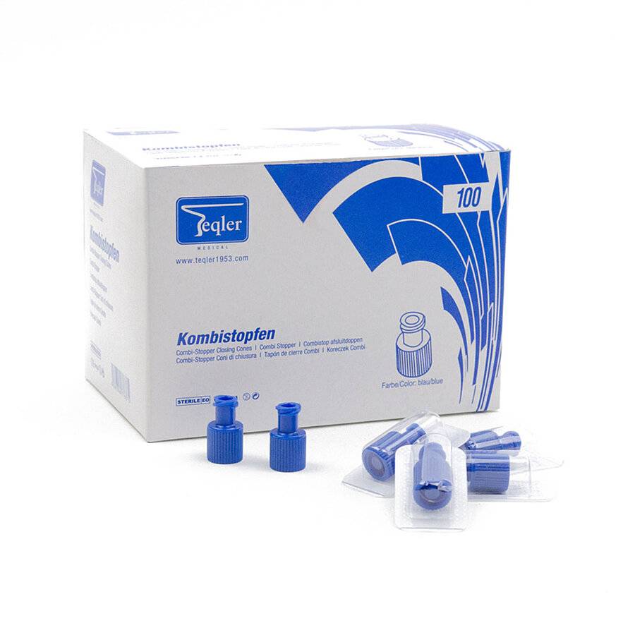 Blue Sterile Syringe Caps Combi Stopper Luer Fitting