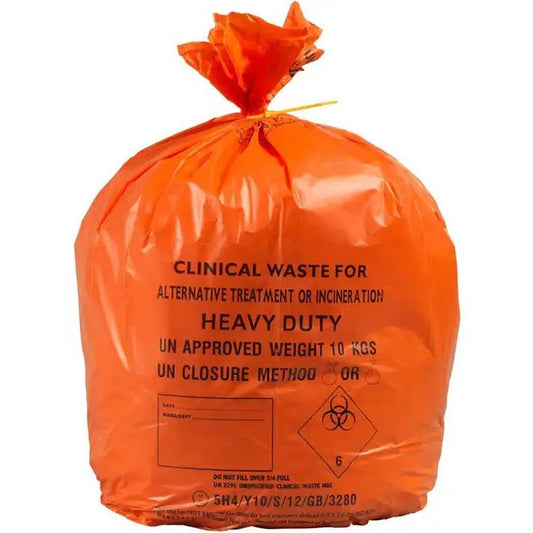 28 x 38 inch Orange Duty Clinical Waste Bags 90 Litre Roll of 25