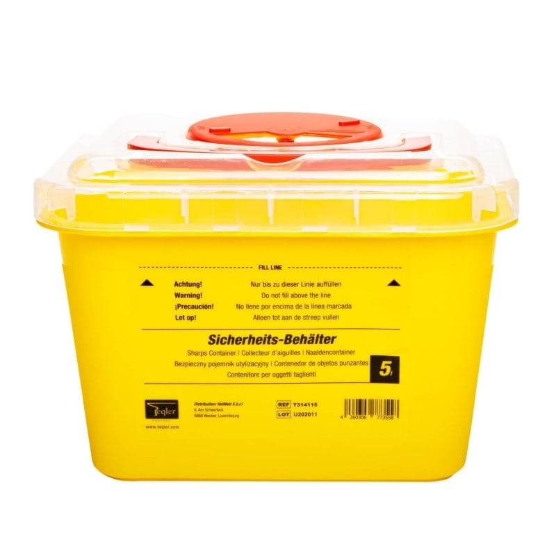 5 Litre Teqler Yellow Sharps Bin