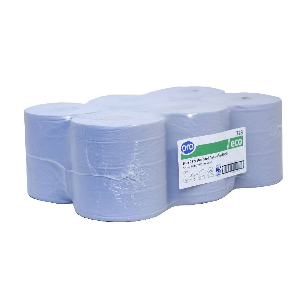 19cm x 150m PRO Blue 2 Ply Centrefeed Roll Pack of 6