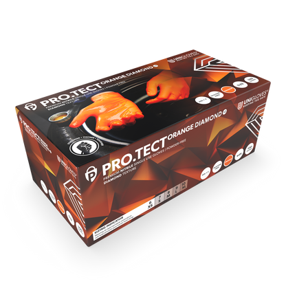 PRO-TECT Orange Diamond HD Nitrile Gloves Box of 100