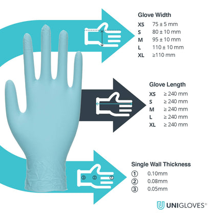 Unigloves Opal Pearl Nitrile Aqua Gloves Box of 100