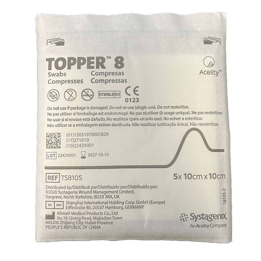10cm x 10cm Topper 8 Sterile Gauze Swabs Single Pack of 5