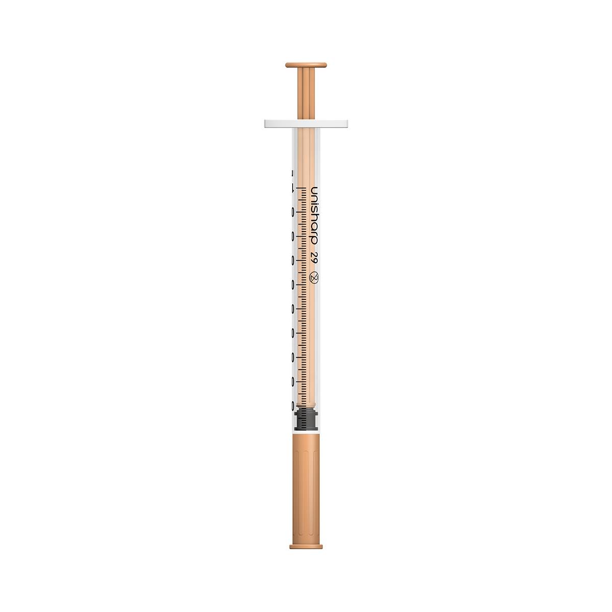 1ml 0.5 inch 29g Peach Unisharp Syringe and Needle u100