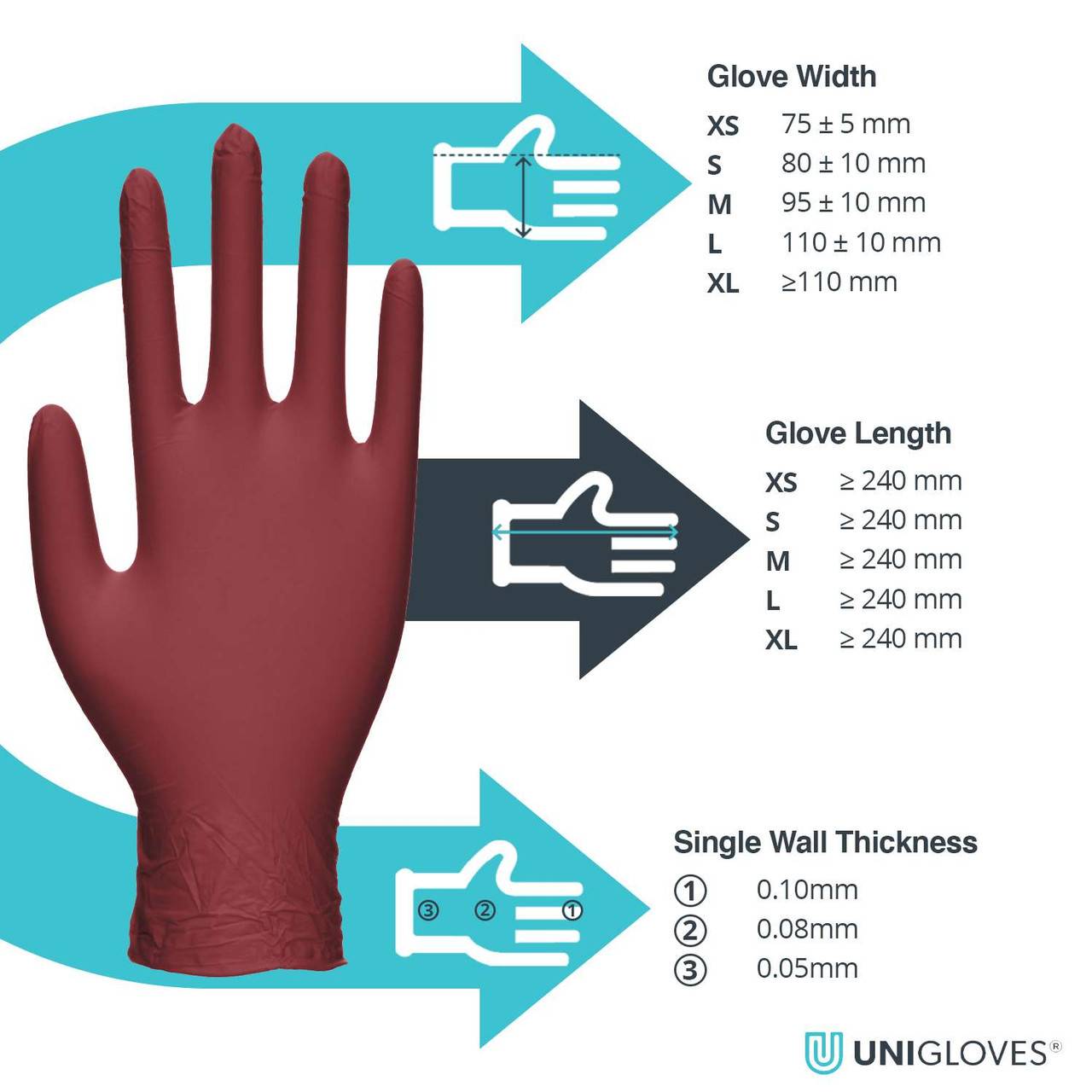 Unigloves Burgundy Pearl Nitrile Gloves