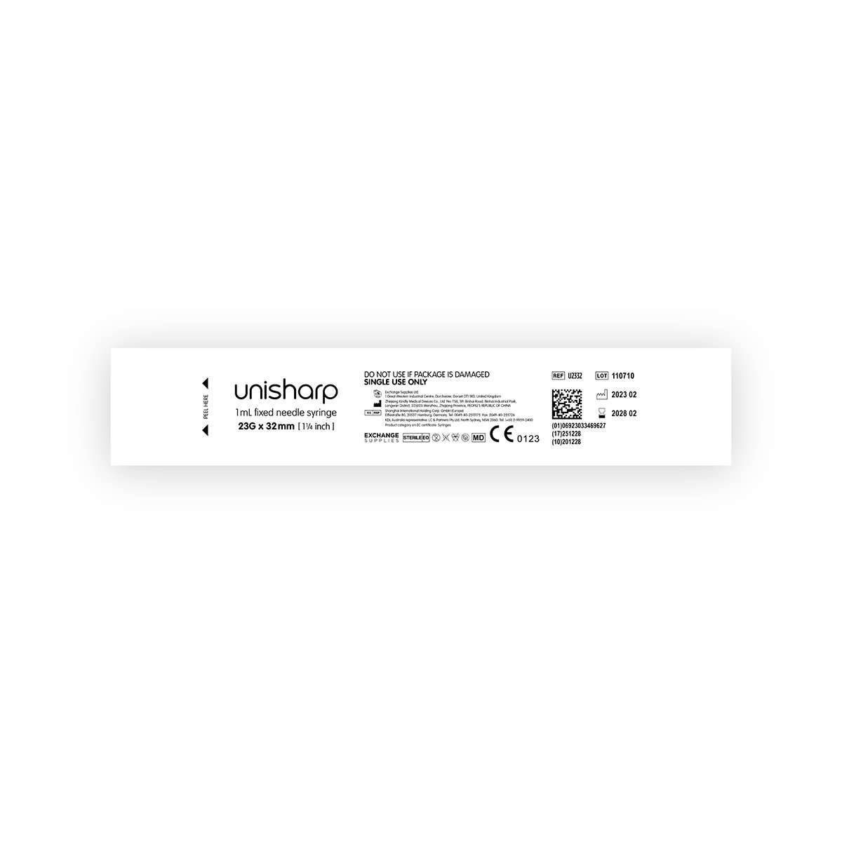 1ml 23G 32mm 1.25 inch Unisharp Syringe and Needle u100